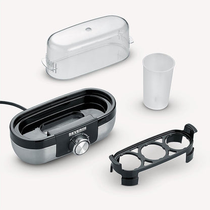SEVERIN Cuecehuevos con Control de Tiempo de Cocción, 270 W, Capacidad de hasta 3 Huevos, Acero Inoxidable Cepillado/Negro EK 3163