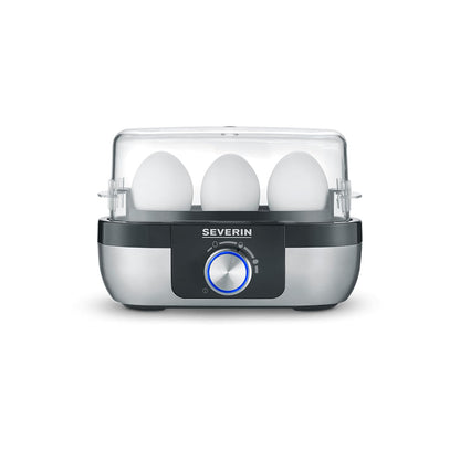 SEVERIN Cuecehuevos con Control de Tiempo de Cocción, 270 W, Capacidad de hasta 3 Huevos, Acero Inoxidable Cepillado/Negro EK 3163