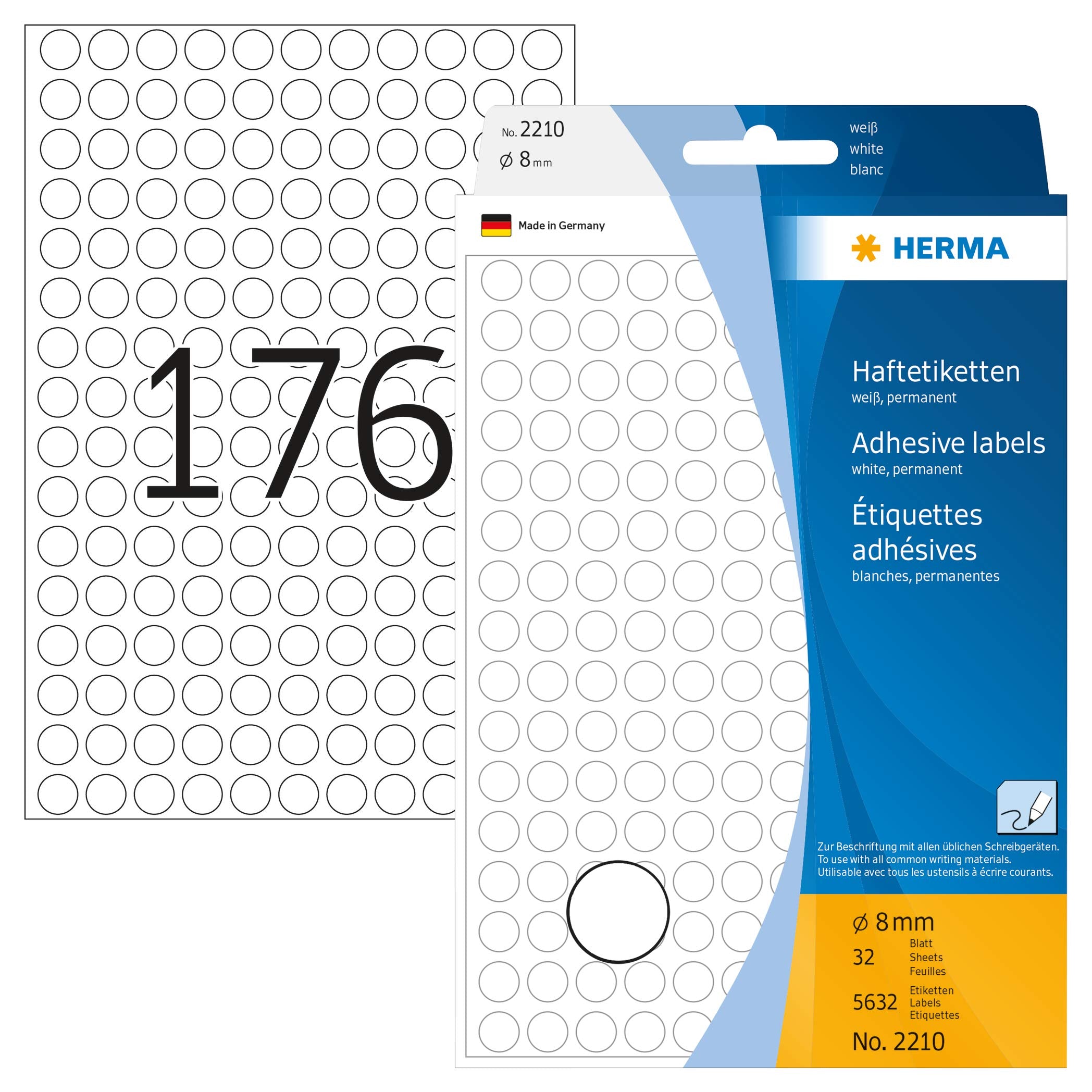HERMA 2210 Multi-purpose labels/colour dots Ø 8 mm round white paper matt hand inscription 5632 pcs.