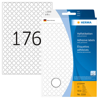 HERMA 2210 Multi-purpose labels/colour dots Ø 8 mm round white paper matt hand inscription 5632 pcs.