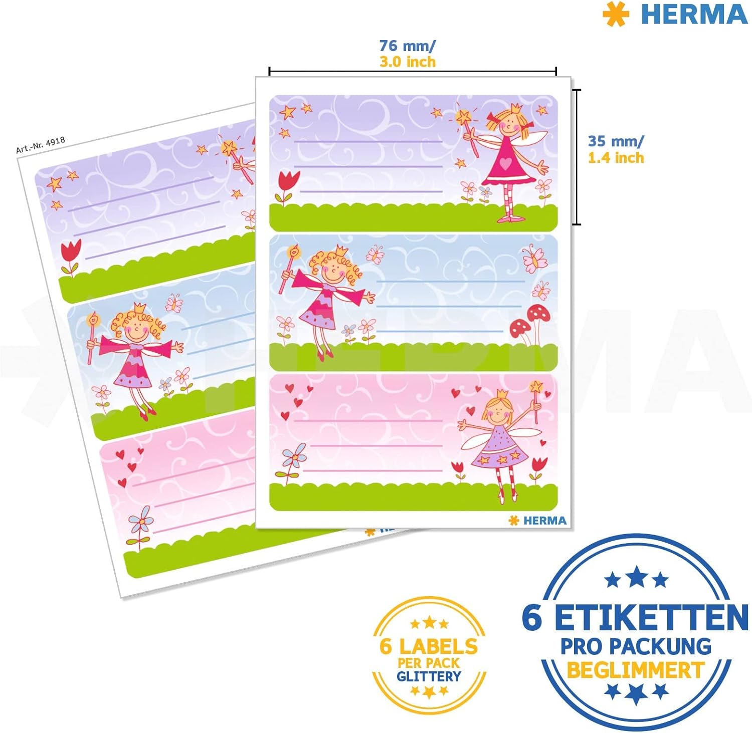 HERMA 4918 "Princess" Book Labels Self-Adhesive School Labels for Children, Girls and Boys, 6 School Labels