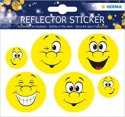Herma Reflective Stickers, Permanent Hold, 5 Fluorescent Stickers per Pack Happy Face Motif