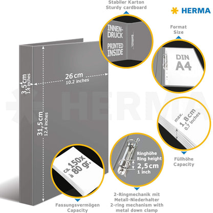 HERMA Ring Binder Animals with Cats Motif, A4, 35 mm Spine, Slim 2-Ring Binder Made of Cardboard