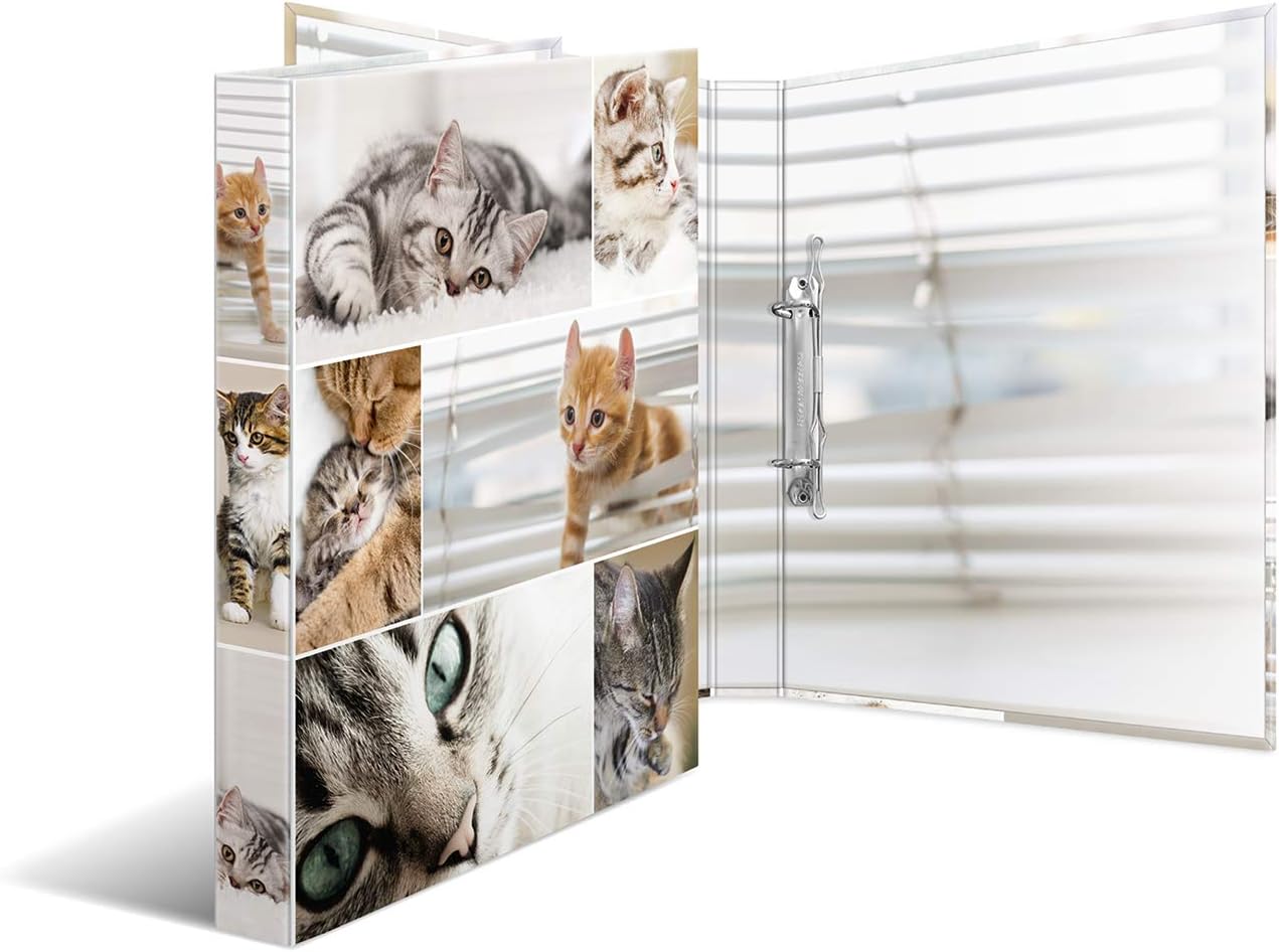 HERMA Ring Binder Animals with Cats Motif, A4, 35 mm Spine, Slim 2-Ring Binder Made of Cardboard