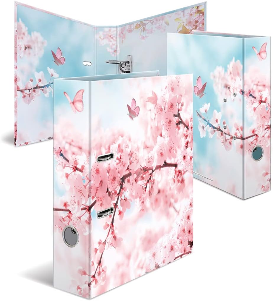 HERMA 19556 Folder A4 Flowers Cherry Blossom 7 cm Wide Sturdy Cardboard Coloured Outside and Inside Print in Design Ring Binder Lever Arch File Office Folder Motif Folder
