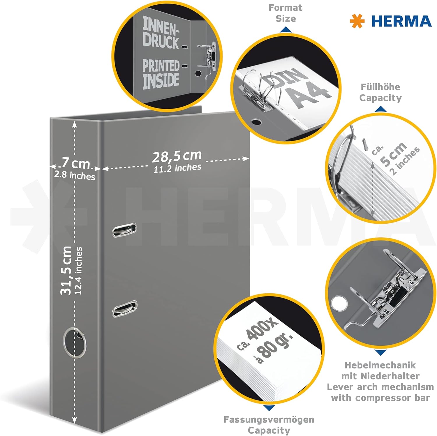 HERMA 19556 Folder A4 Flowers Cherry Blossom 7 cm Wide Sturdy Cardboard Coloured Outside and Inside Print in Design Ring Binder Lever Arch File Office Folder Motif Folder