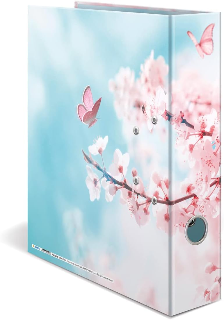 HERMA 19556 Folder A4 Flowers Cherry Blossom 7 cm Wide Sturdy Cardboard Coloured Outside and Inside Print in Design Ring Binder Lever Arch File Office Folder Motif Folder