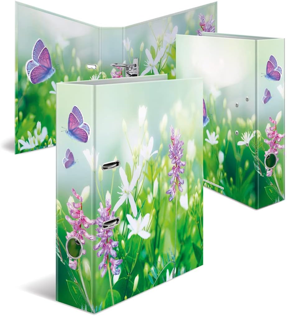 HERMA 19561 Folder A4 Flowers Wild Flowers 7 cm Wide Sturdy Cardboard Coloured Outer and Inner Print Design Ring Binder Lever Arch File Office Folder Motif Folder