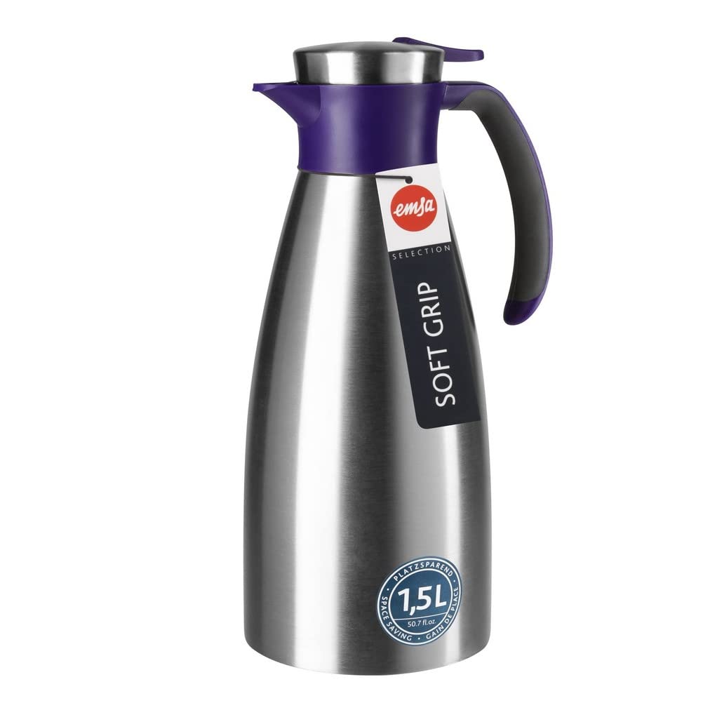 Emsa 514500 Isolierkanne | Edelstahl | 1.5 Liter | Quick Tip Verschluss | 100% dicht | Brombeer | Soft Grip & 512577 Isolierkanne |Edelstahl | 1 Liter | Quick Tip Verschluss |100% dicht