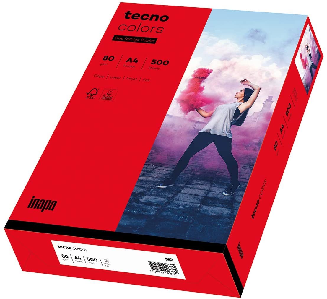 inapa Coloured Printer Paper Tecno Colours 80 g/m² A4 500 Sheets Intense Red A4 - 500 sheets 80g / m² Intense red