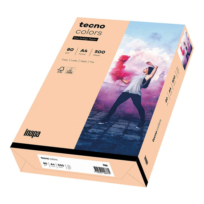 inapa Coloured Printer Paper, Tecno Colours: 80 g/m², A4, 500 Sheets, Salmon salmon 80g / m²