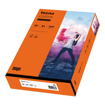 inapa Coloured Printer Paper, Tecno Colours: 80 g/m², A4, 500 Sheets, Intense Orange A4 - 500 sheets 80g / m² Intense advance