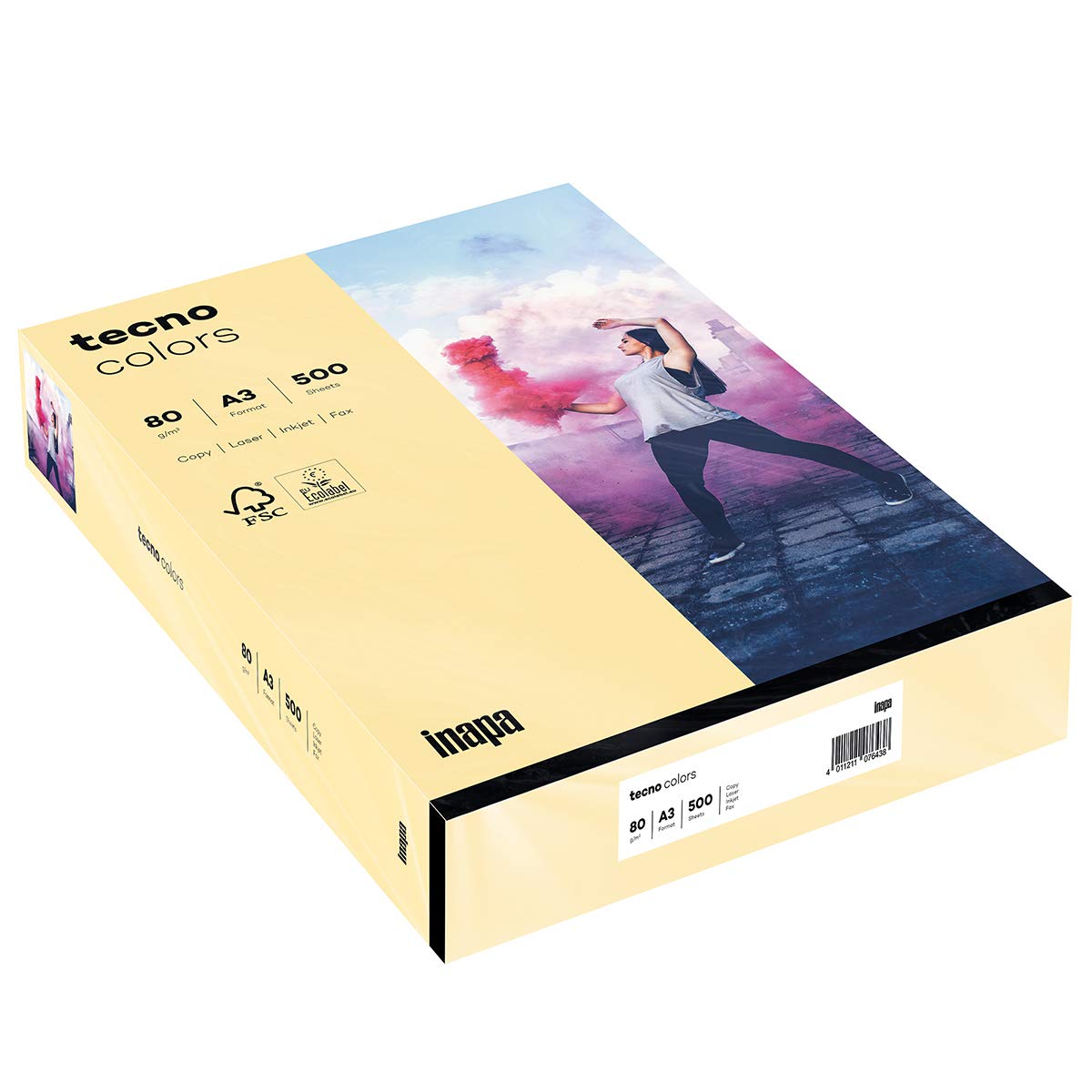 inapa Coloured Printer Paper, Tecno Colours: 80 g/m², A3, 500 Sheets, Chamois A3 - 500 sheets 80g / m² chamois