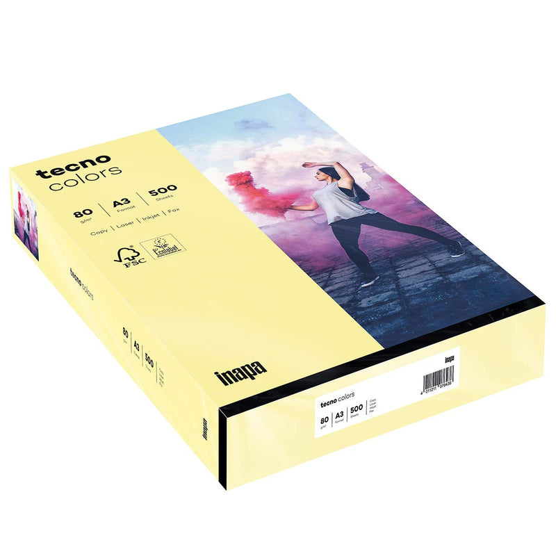 inapa Tecno Colours Coloured Printer Paper 80 g/m² A3 500 Sheets Light Yellow light yellow 80g / m²