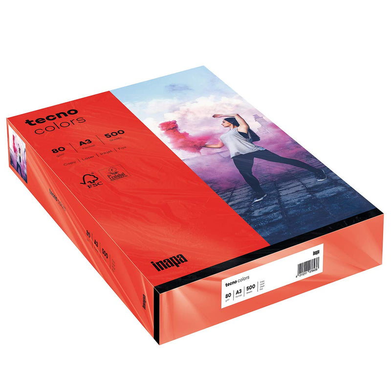 inapa Coloured Printer Paper Tecno Colours 80 g/m² A3 500 Sheets Intense Red Intense red 80g / m²