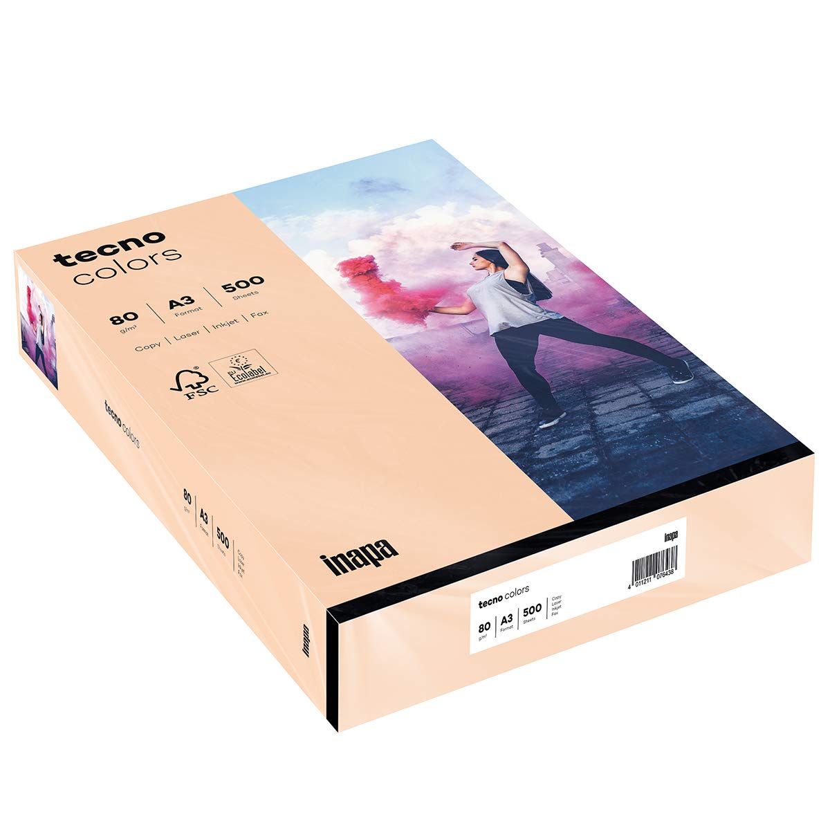 inapa Tecno Colours Coloured Printer Paper 80 g/m² A3 500 Sheets Salmon