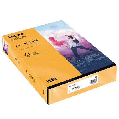 inapa Coloured Printer Paper, Tecno Colours: 80 g/m², A3, 500 Sheets, Medium Orange, 80 g/m² Medium Orange 80g / m²