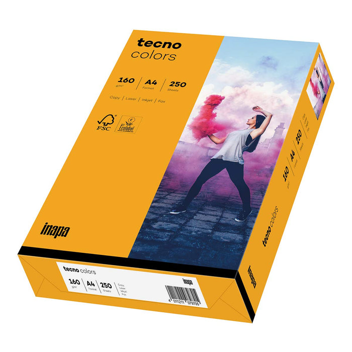 inapa Coloured Printer Paper, Tecno Colours: 160 g/m², A4, 250 Sheets, Medium Orange Medium Orange 160g / m²