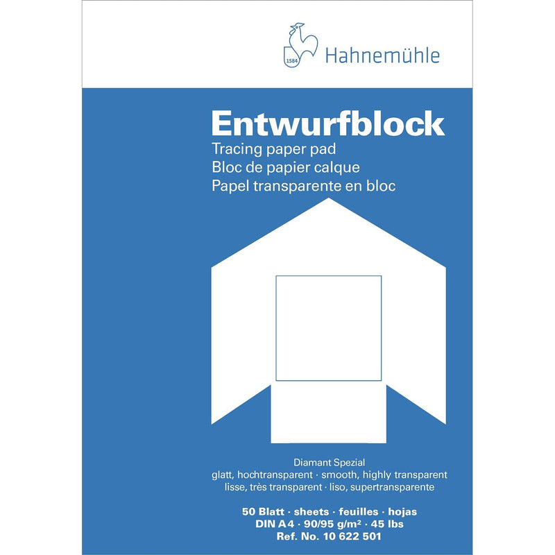 Hahnemühle 10622501 blocchi di carta trasparente, carta da disegno, blocchi trasparente blocco A4 90/95 G/MQ