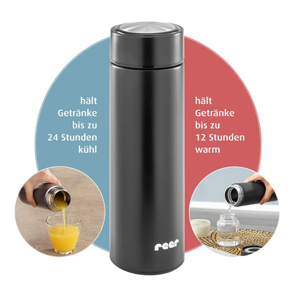 reer ColourDESIGN Stainless Steel Insulated Bottle 450ml - Small, Handy, Ideal for Baby, Black