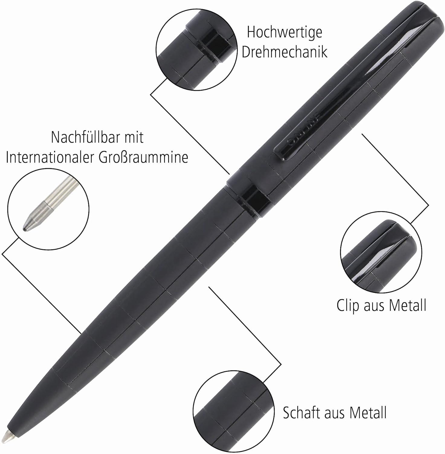 Online Eleganza Ballpen I Black I Replaceable Large Refill I Metal Biro I Ink Colour Black I Retractable I Ballpoint Pen In Gift Box 34567