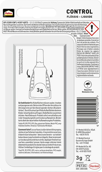 Pattex 1865942"Matic" Liquid Superglue, Black/Gold, 3 g 1 Dispenser of 3 g