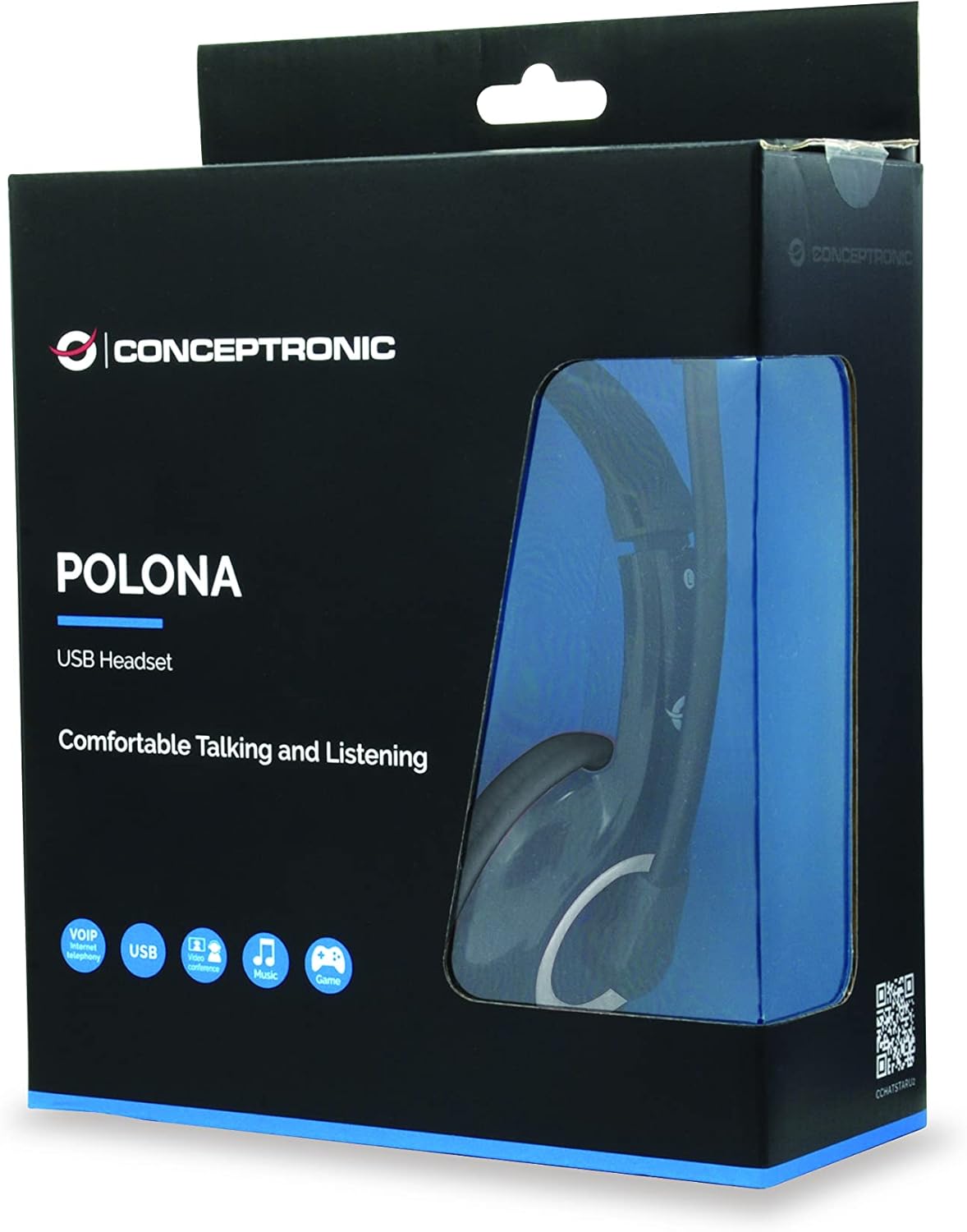 Conceptronic POLONA USB Wired Headset With Microphone - Black