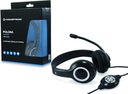 Conceptronic POLONA USB Wired Headset With Microphone - Black