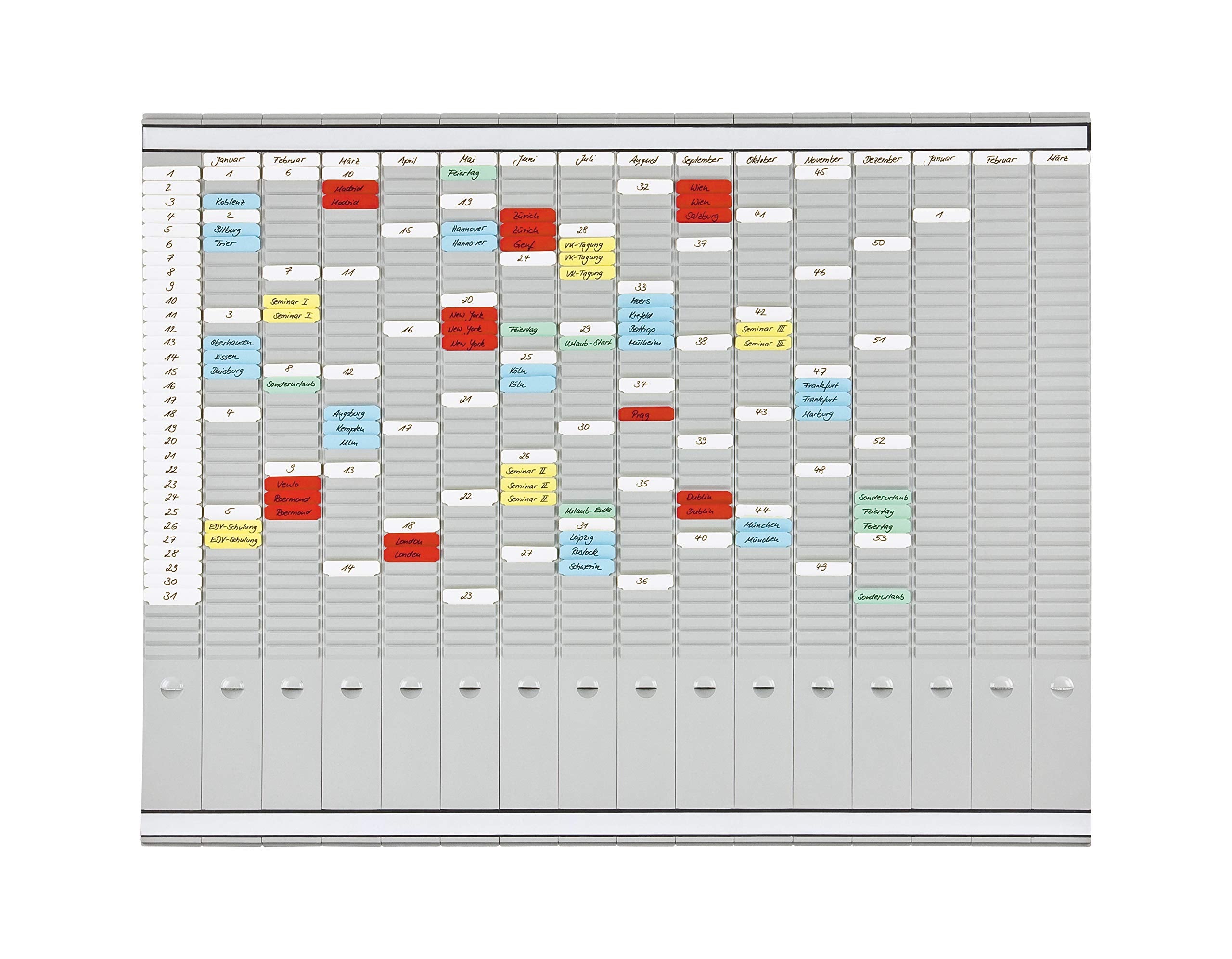 FRANKEN T-card board year planner for 15 months plus index, 100.8 x 78.3 cm, 16 straps, 35 slots, PV1015 16 columns x 35 rows