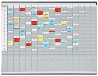 FRANKEN T-card board year planner for 15 months plus index, 100.8 x 78.3 cm, 16 straps, 35 slots, PV1015 16 columns x 35 rows