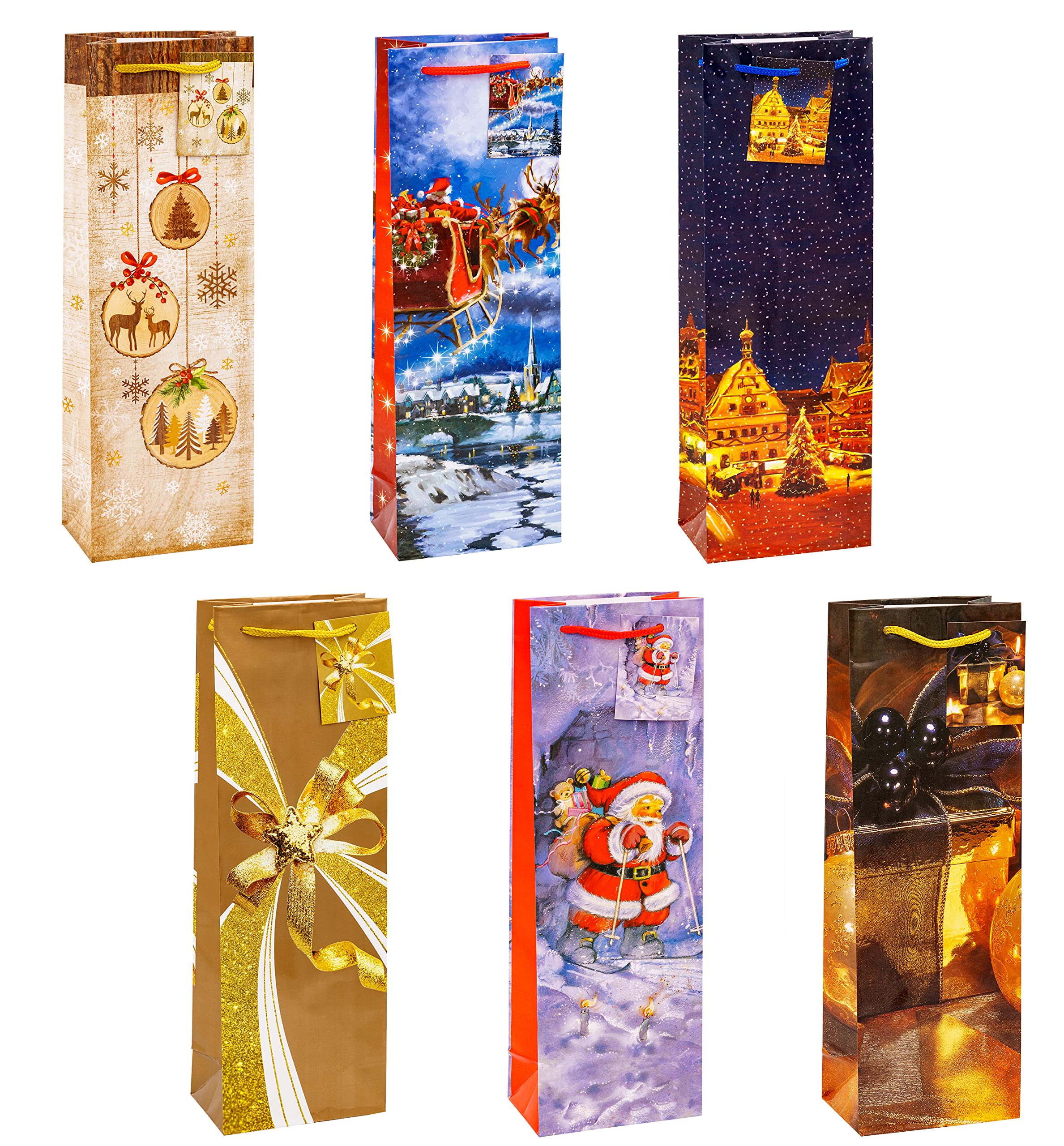 TSI 84287 Gift Bags Christmas No. 7, Pack of 12, Size: Bottle (4.5 x 3 x 14 inch)