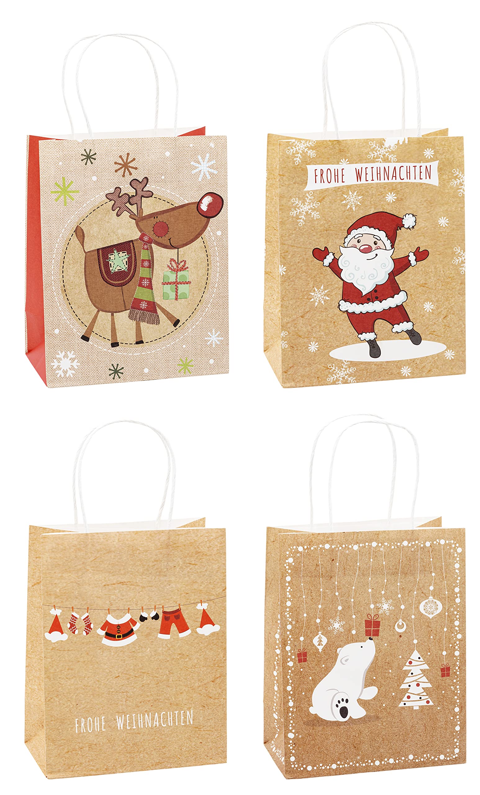 TSI 88018 Christmas Kraft Paper Gift Bags Pack of 12 Medium (H x W x D) 23 x 18 x 10 cm Medium Motif Christmas series 2 1 Set (= 12 Stück)