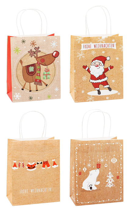 TSI 88018 Christmas Kraft Paper Gift Bags Pack of 12 Medium (H x W x D) 23 x 18 x 10 cm Medium Motif Christmas series 2 1 Set (= 12 Stück)