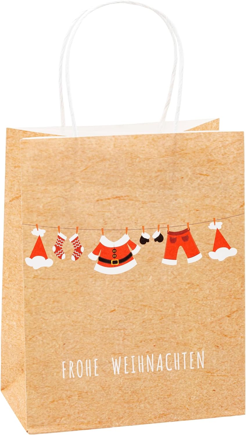 TSI 88018 Christmas Kraft Paper Gift Bags Pack of 12 Medium (H x W x D) 23 x 18 x 10 cm Medium Motif Christmas series 2 1 Set (= 12 Stück)