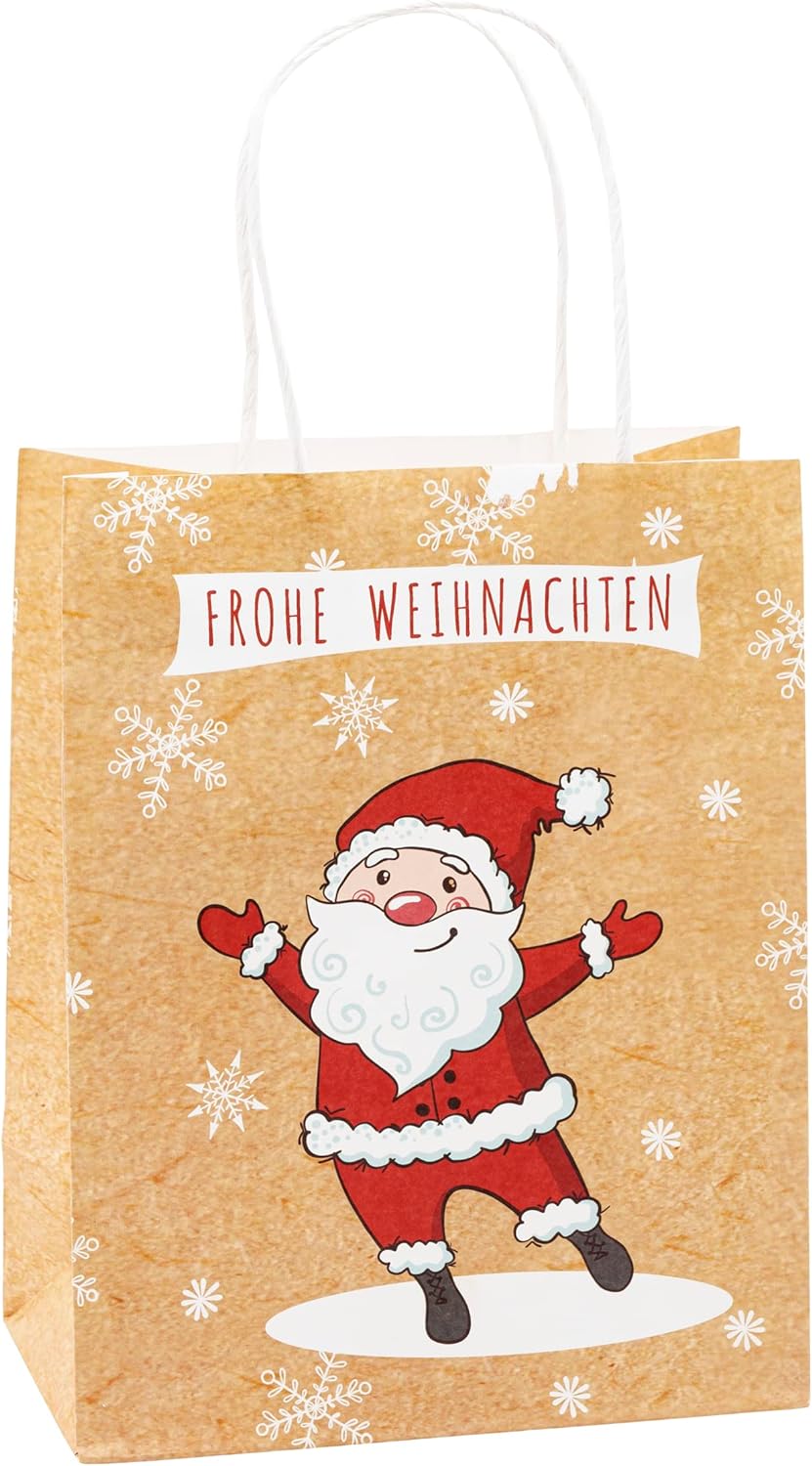 TSI 88018 Christmas Kraft Paper Gift Bags Pack of 12 Medium (H x W x D) 23 x 18 x 10 cm Medium Motif Christmas series 2 1 Set (= 12 Stück)