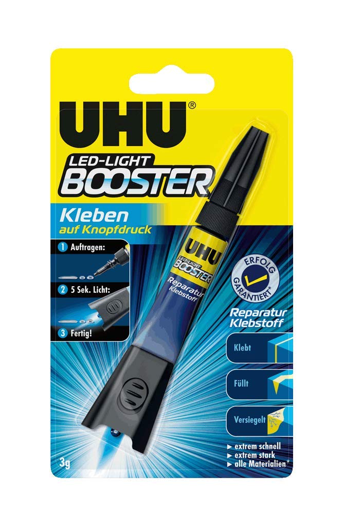 UHU LED Light Booster, Glue at the Push of a Button - Light Activated Repair Adhesive 3g