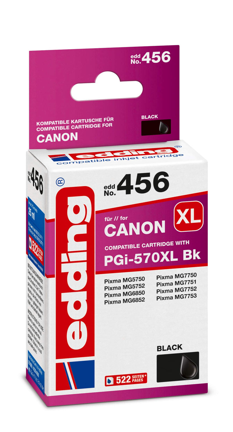 edding Druckerpatrone EDD-456 - Einzelpatrone - Schwarz - 25 ml - Reichweite 520 Seiten - Ersetzt Canon PGI-570XL Textschwarz