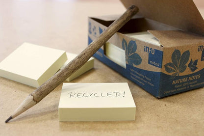 100% Recycled Sticky Notes Yellow 50 x 40 mm Blue Angel Certified 100 Sheets per Pad 12 Pads Packed in Recycled Box