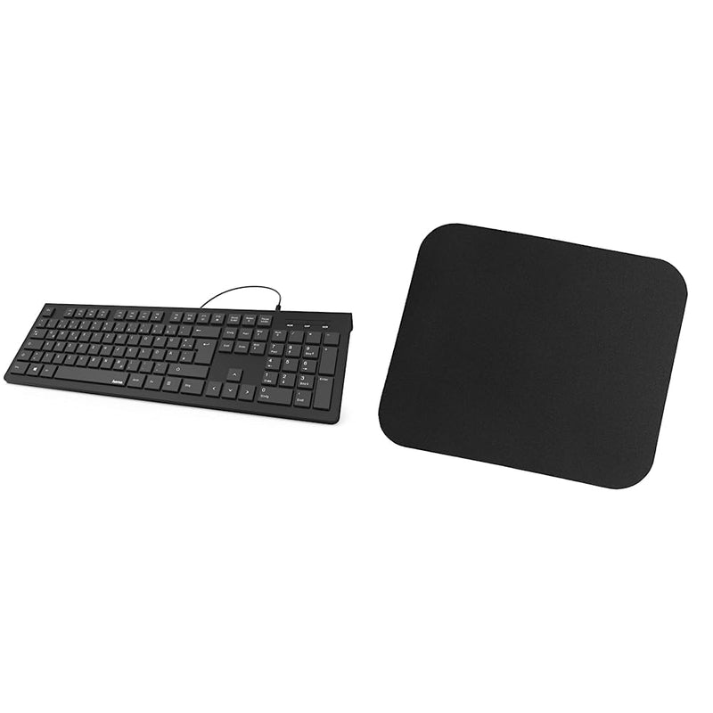 Hama Tastatur mit Kabel & LogiLink ID0096 - Mauspad 220 x 250 x 3 mm für alle Maustypen (Kugel, Optisch, Laser) mit stark haftender Unterseite für optimalen Halt, Farbe: Schwarz Bundle mit Mauspad