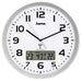 Hama Funk-Wanduhr digital (große Funkuhr mit analoger Zeitanzeige, Wanduhr mit digitaler Kalender- und Temperaturanzeige, inkl. Batterie) silber