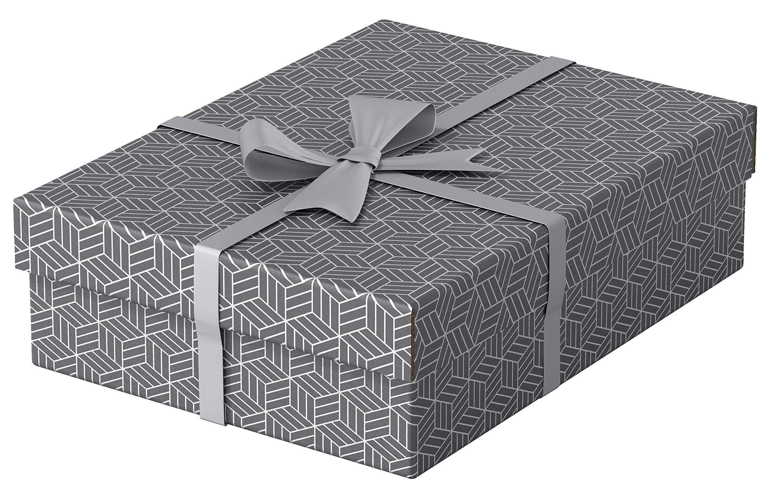 Esselte Medium Storage & Gift Box With Lid, Pack Of 3, Home/Office Storage, Organisation & Gift Packing, 100% Recycled Cardboard, 100% Recyclable, Geometric Design, Grey, 628285 White Medium Gift Box
