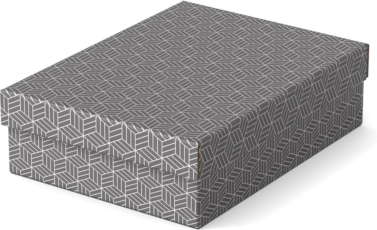 Esselte Medium Storage & Gift Box With Lid, Pack Of 3, Home/Office Storage, Organisation & Gift Packing, 100% Recycled Cardboard, 100% Recyclable, Geometric Design, Grey, 628285 White Medium Gift Box