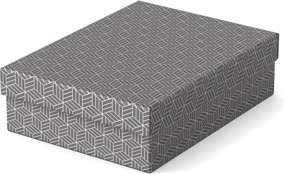Esselte Medium Storage & Gift Box With Lid, Pack Of 3, Home/Office Storage, Organisation & Gift Packing, 100% Recycled Cardboard, 100% Recyclable, Geometric Design, Grey, 628285 White Medium Gift Box