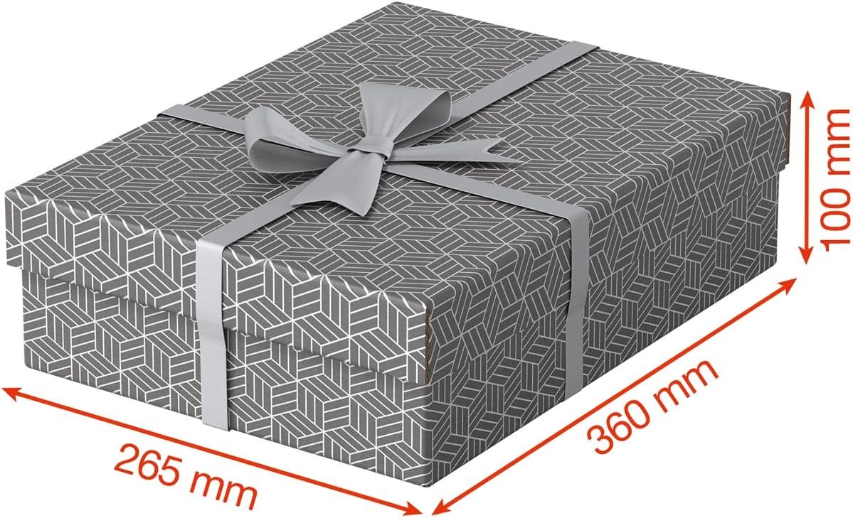 Esselte Medium Storage & Gift Box With Lid, Pack Of 3, Home/Office Storage, Organisation & Gift Packing, 100% Recycled Cardboard, 100% Recyclable, Geometric Design, Grey, 628285 White Medium Gift Box
