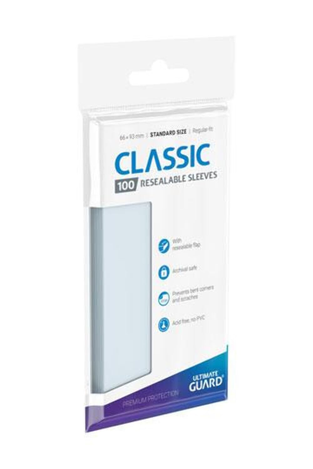 Ultimate Guard UGD010965 Resealable Standard Size Classic Sleeves 100 Pack-Transparent Trading Card Game