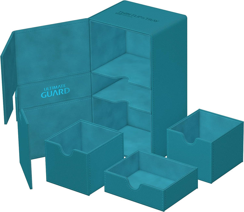 Ultimate Guard Flip 'n' Tray 200+, Deck Case for 200 Double-Sleeved TCG Cards +Dice Tray, Petrol, Independent Magnetic Closure & Microfiber Lining
