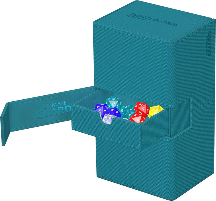 Ultimate Guard Flip 'n' Tray 200+, Deck Case for 200 Double-Sleeved TCG Cards +Dice Tray, Petrol, Independent Magnetic Closure & Microfiber Lining