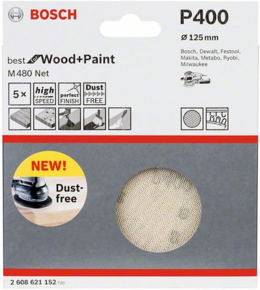 Bosch Accessories Bosch Professional 50x Expert M480 Schleifnetz (für Hartholz, Farbe auf Holz, Ø 150 mm, Körnung 120, Zubehör Exzenterschleifer) Ø 150 mm Körnung 120 50 Stück Neue Version