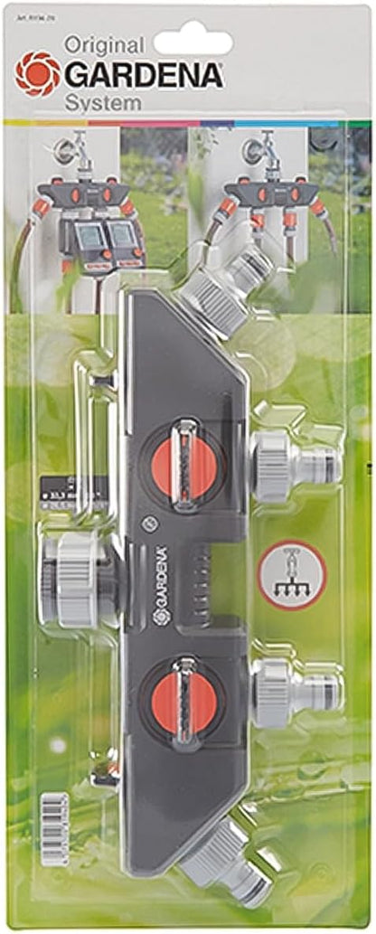 Gardena 08194-20 Four Channel Water Distributor, Connects Up To Four Devices To The Tap, Can Be Used With Gardena Water Computers And Timers, Water Flow Can Be Regulated Or Switched Off, Standard
