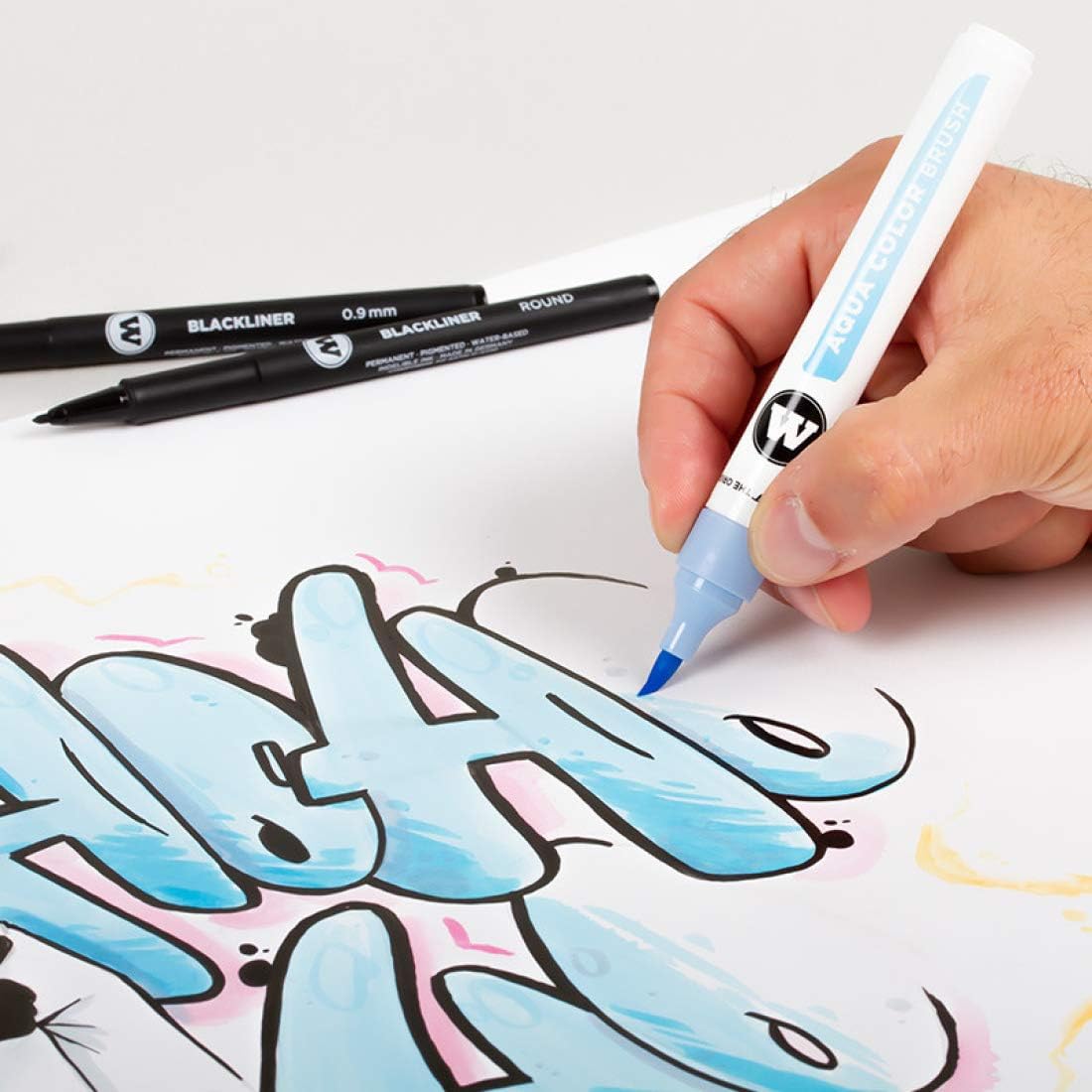Molotow Aqua Colour Brush (Brush Pen Marker Basic Set 2, Brush Tip for Watercolour and Hand Lettering) 12 Pieces Assorted Case Basic Set 2